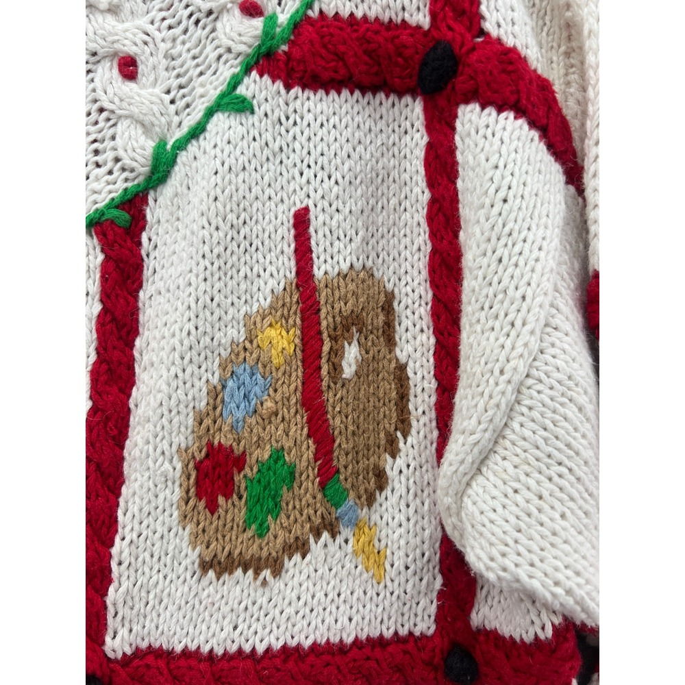 Vintage The Eagle's Eye Hand Knit Teacher School Cardigan Sweater Cream Red 1993 - Picture 7 of 16